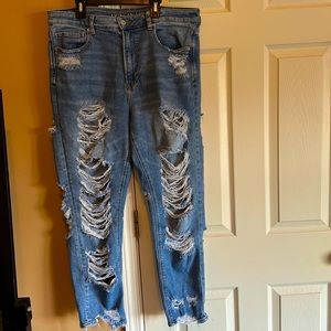 American Eagle Ripped Mom Jeans - Medium Wash